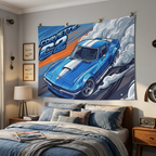 Chevrolet Corvette C2 Stingray Blue White Stripe Aerial Bold Graphic Car Wall Art Tapestry