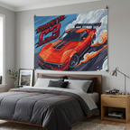 Chevrolet Corvette C3 Stingray Red Black Stripe GT Wing Aerial Bold Graphic Car Wall Art Tapestry