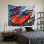 Chevrolet Corvette C3 Stingray Red Black Stripe GT Wing Aerial Bold Graphic Car Wall Art Tapestry