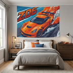 Chevrolet Corvette C7 Z06 Orange GT Wing Dark Wheels Aerial Bold Graphic Car Wall Art Tapestry