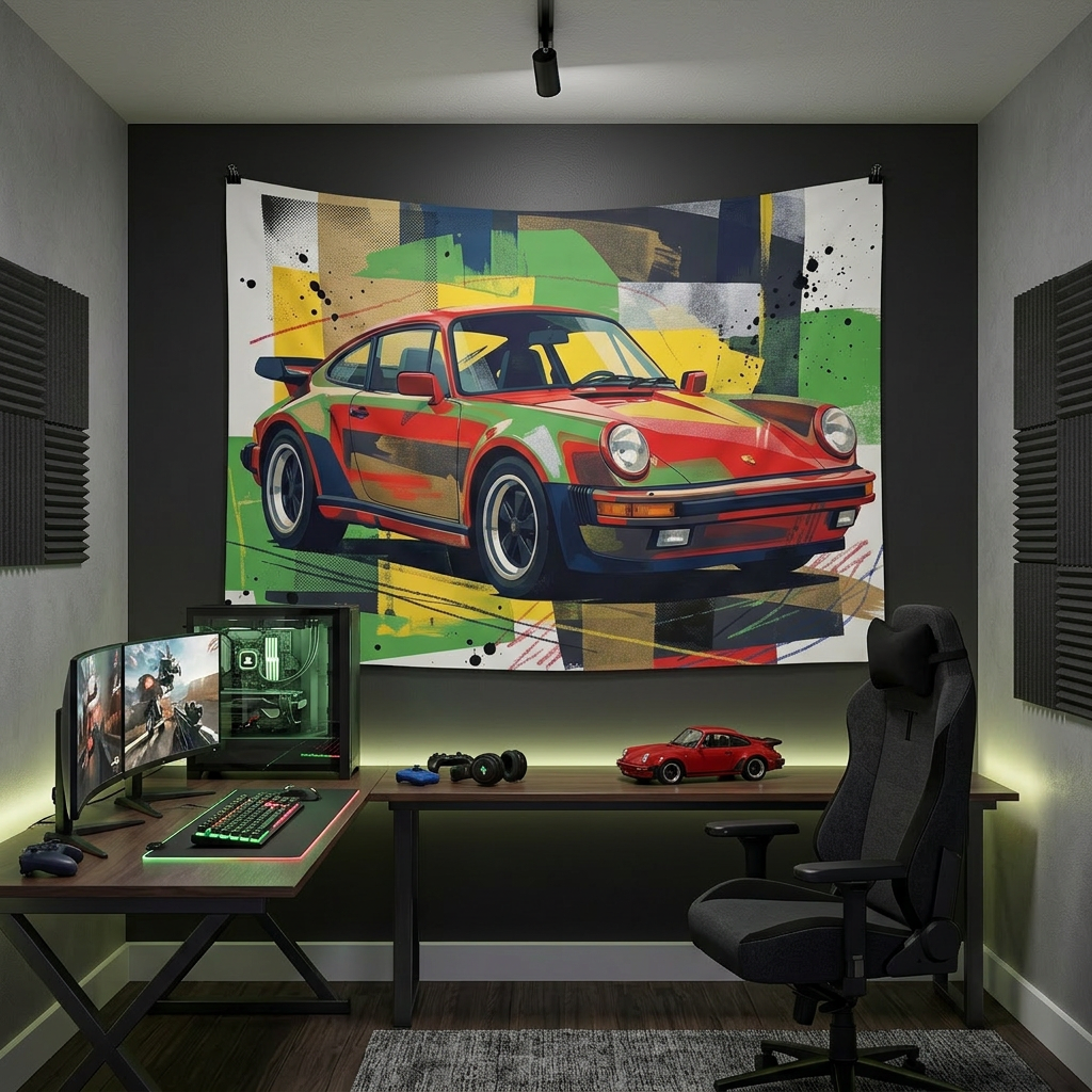 Retro Porsche 911 Car Tapestry Hanging Wall Art