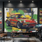 Retro Porsche 911 Car Tapestry Hanging Wall Art