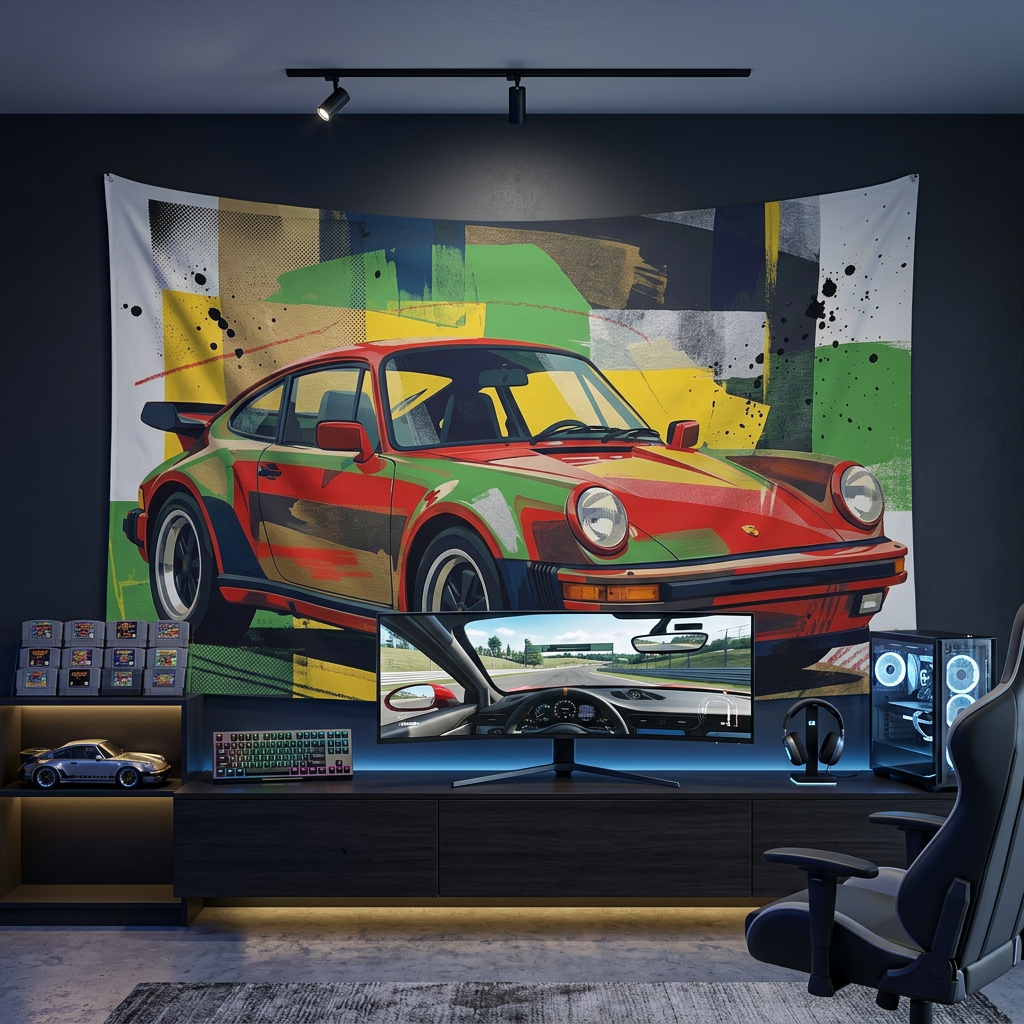Retro Porsche 911 Car Tapestry Hanging Wall Art