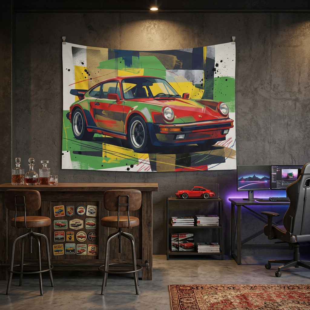 Retro Porsche 911 Car Tapestry Hanging Wall Art