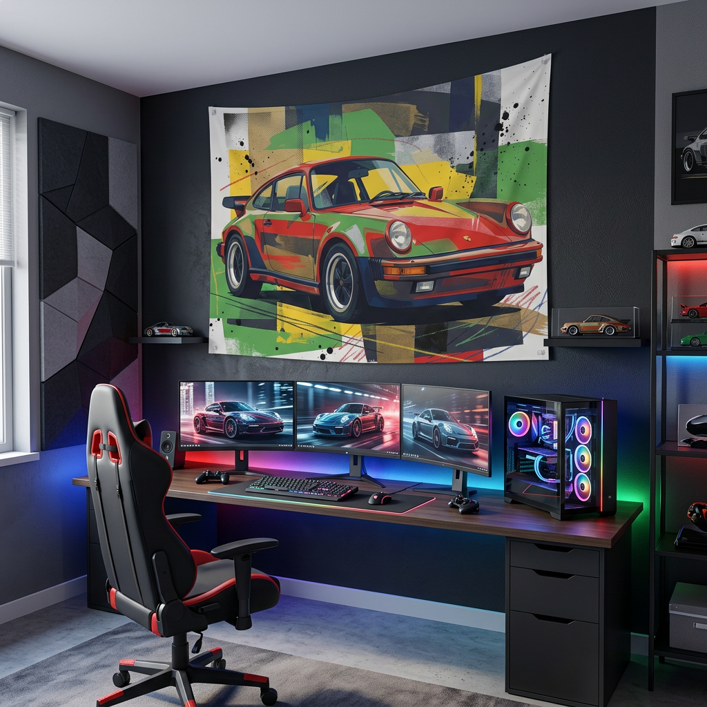 Retro Porsche 911 Car Tapestry Hanging Wall Art