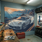 Porsche 911 Car Coastal Road Tapestry Sunset Print Wall Art