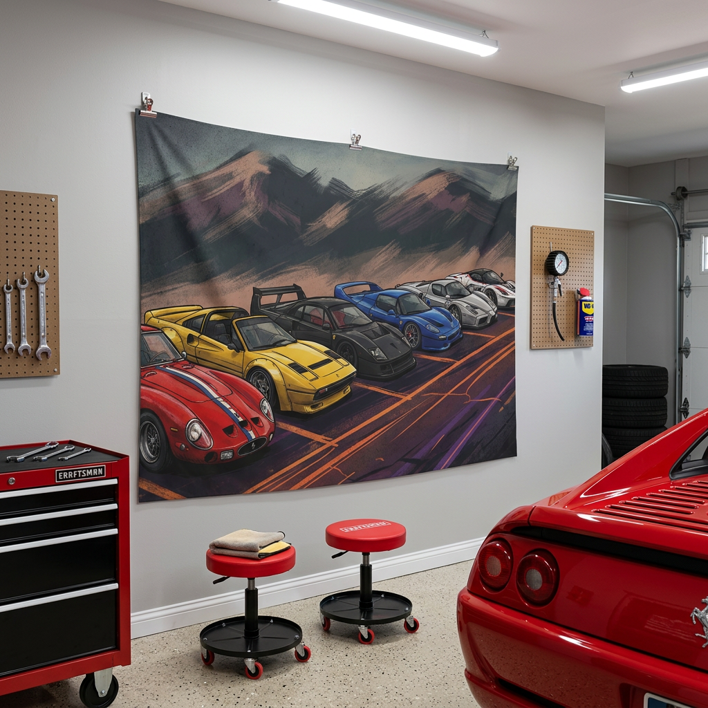 Ferrari Legends 250 GTO F40 F50 Enzo Illustrated Lineup Car Wall Art Tapestry