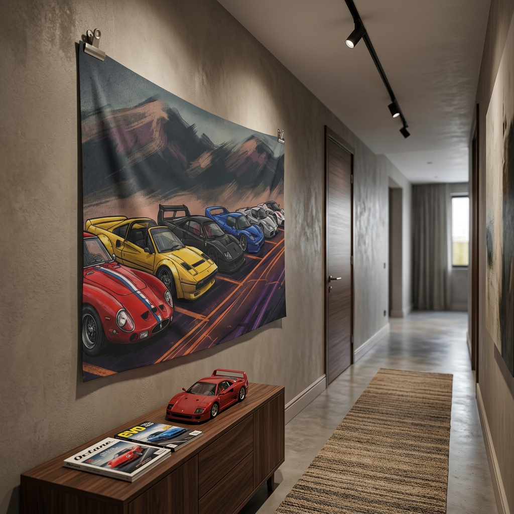 Ferrari Legends 250 GTO F40 F50 Enzo Illustrated Lineup Car Wall Art Tapestry