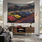 Ferrari Legends 250 GTO F40 F50 Enzo Illustrated Lineup Car Wall Art Tapestry