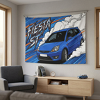 Ford Fiesta ST MK6 Performance Blue Three-Door Aerial Bold Graphic Car Wall Art Tapestry