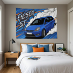Ford Fiesta ST MK6 Performance Blue Three-Door Aerial Bold Graphic Car Wall Art Tapestry