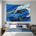 Ford Fiesta ST MK7 Blue Three-Door Low Front Angle Bold Graphic Car Wall Art Tapestry