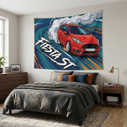 Ford Fiesta ST MK7 Race Red Vortex Swirl Three-Door Bold Graphic Car Wall Art Tapestry