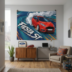 Ford Fiesta ST MK7 Race Red Vortex Swirl Three-Door Bold Graphic Car Wall Art Tapestry