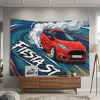 Ford Fiesta ST MK7 Race Red Vortex Swirl Three-Door Bold Graphic Car Wall Art Tapestry