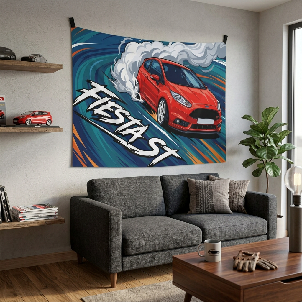 Ford Fiesta ST MK7 Race Red Vortex Swirl Three-Door Bold Graphic Car Wall Art Tapestry
