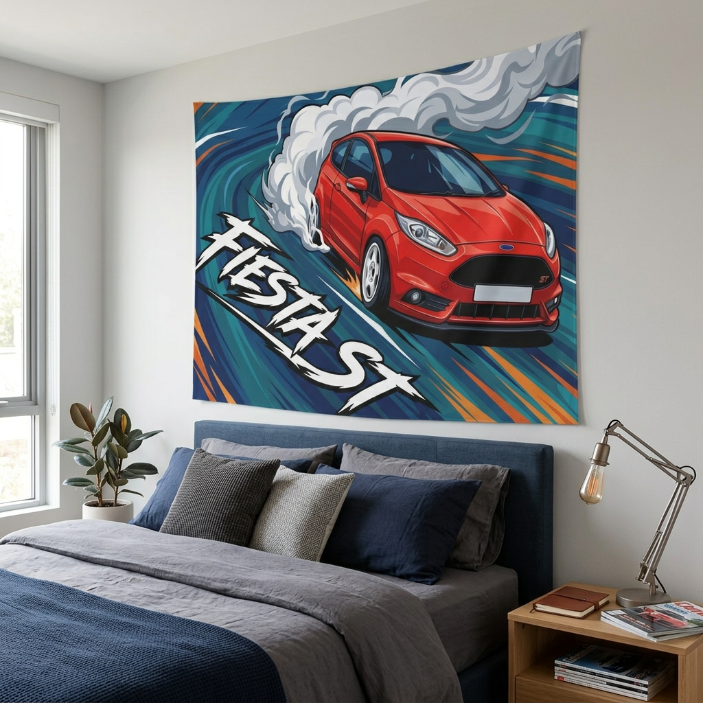 Ford Fiesta ST MK7 Race Red Vortex Swirl Three-Door Bold Graphic Car Wall Art Tapestry