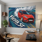 Ford Fiesta ST MK7 Race Red Vortex Swirl Three-Door Bold Graphic Car Wall Art Tapestry