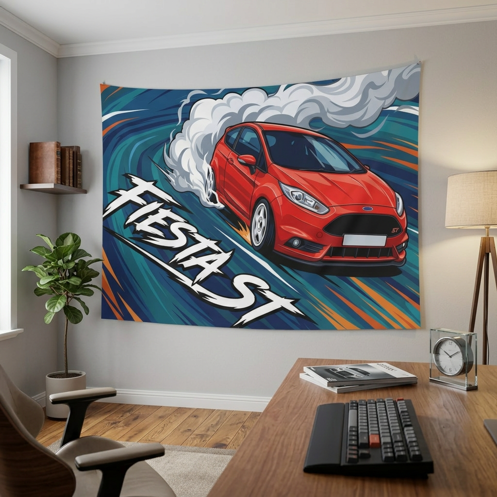 Ford Fiesta ST MK7 Race Red Vortex Swirl Three-Door Bold Graphic Car Wall Art Tapestry