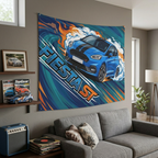 Ford Fiesta ST MK8 Blue Black Bonnet Stripe Swirl Vortex Bold Graphic Car Wall Art Tapestry