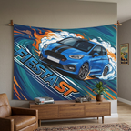 Ford Fiesta ST MK8 Blue Black Bonnet Stripe Swirl Vortex Bold Graphic Car Wall Art Tapestry