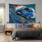 Ford Fiesta ST MK8 Blue Black Bonnet Stripe Swirl Vortex Bold Graphic Car Wall Art Tapestry