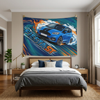 Ford Fiesta ST MK8 Blue Black Bonnet Stripe Swirl Vortex Bold Graphic Car Wall Art Tapestry