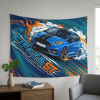 Ford Fiesta ST MK8 Blue Black Bonnet Stripe Swirl Vortex Bold Graphic Car Wall Art Tapestry