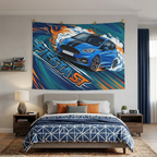 Ford Fiesta ST MK8 Blue Black Bonnet Stripe Swirl Vortex Bold Graphic Car Wall Art Tapestry