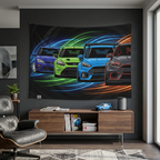 Ford Focus RS Generations Neon Car Wall Art Tapestry