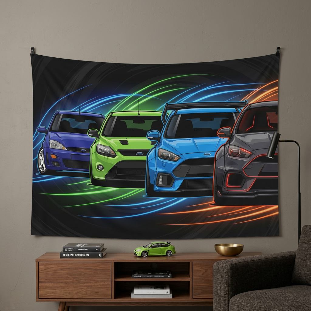 Ford Focus RS Generations Neon Car Wall Art Tapestry