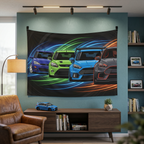Ford Focus RS Generations Neon Car Wall Art Tapestry