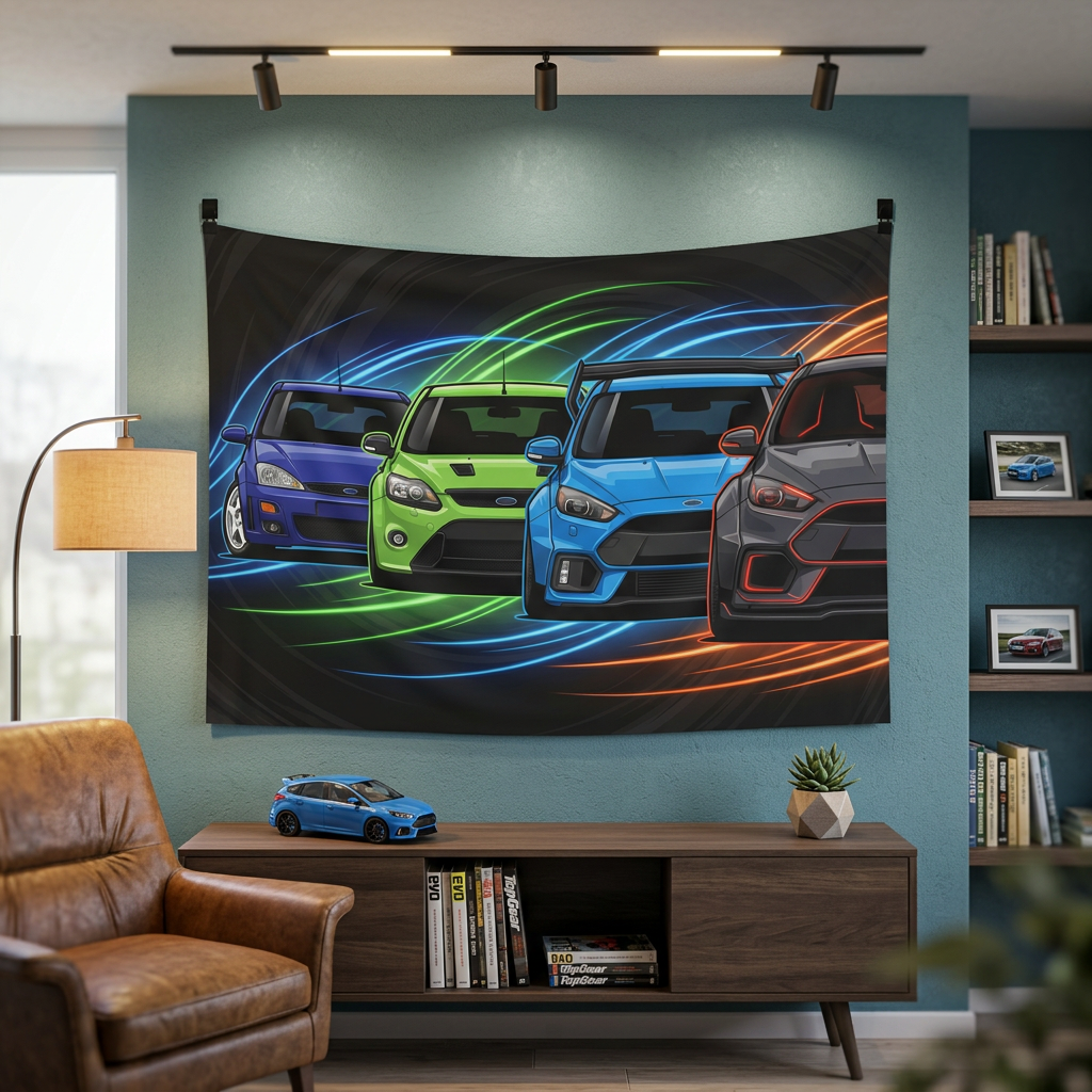 Ford Focus RS Generations Neon Car Wall Art Tapestry