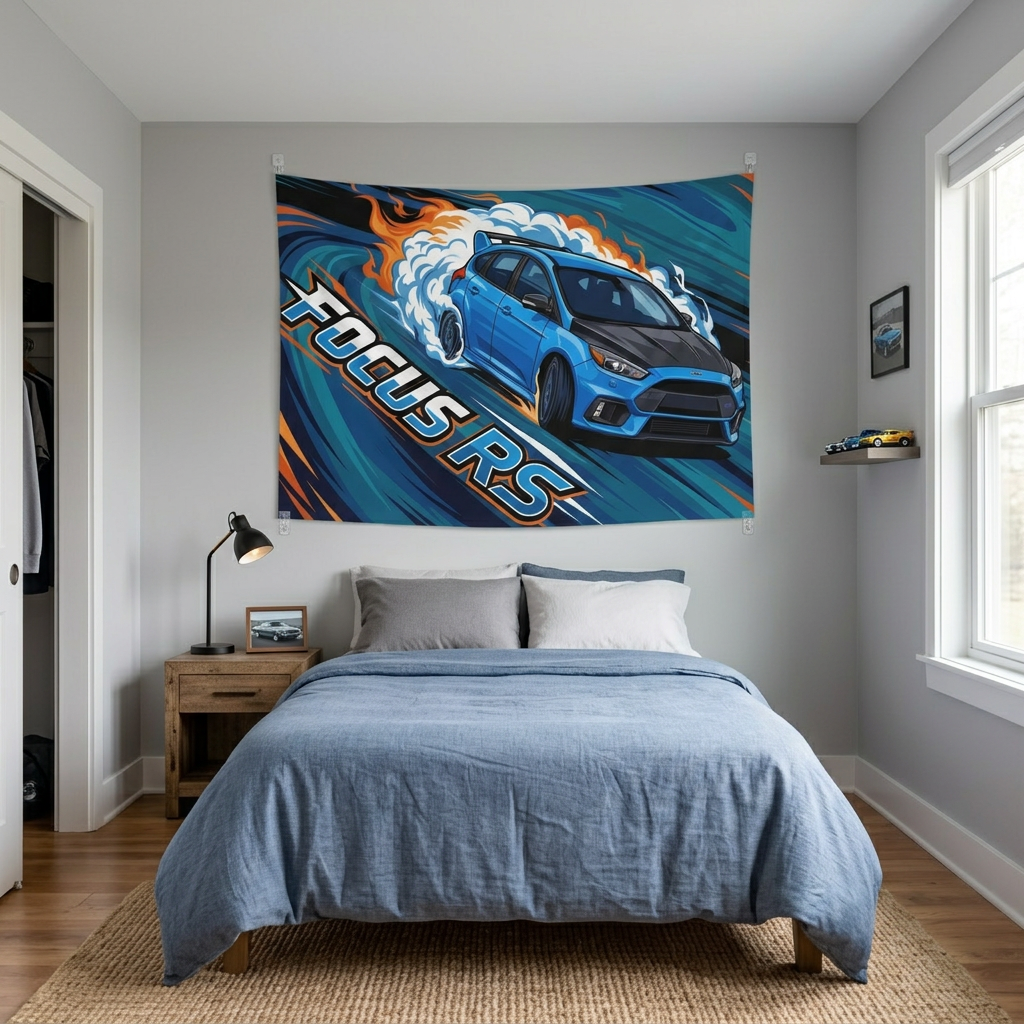 Ford Focus RS MK3 Nitrous Blue Five-Door Swirl Bold Graphic Car Wall Art Tapestry