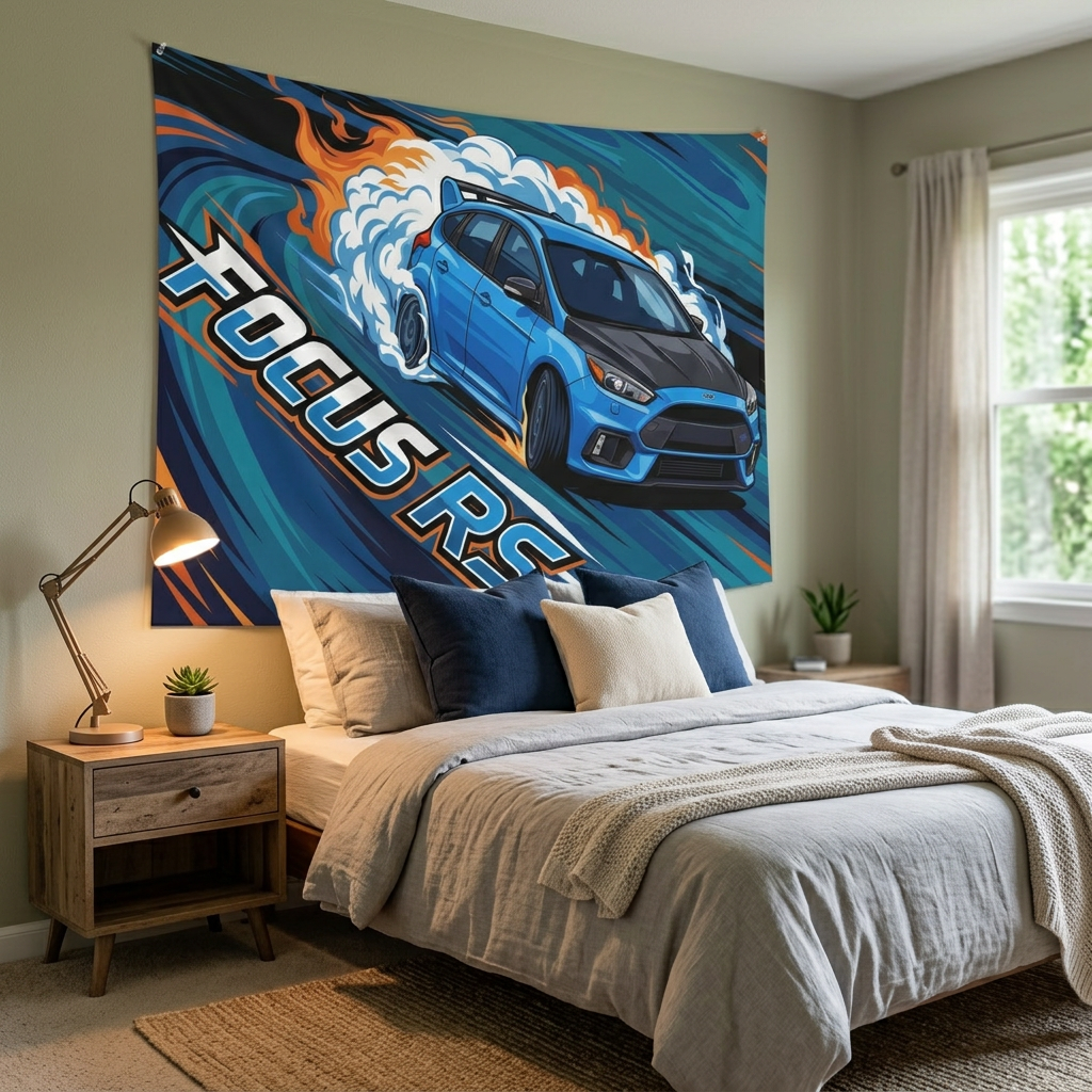 Ford Focus RS MK3 Nitrous Blue Five-Door Swirl Bold Graphic Car Wall Art Tapestry