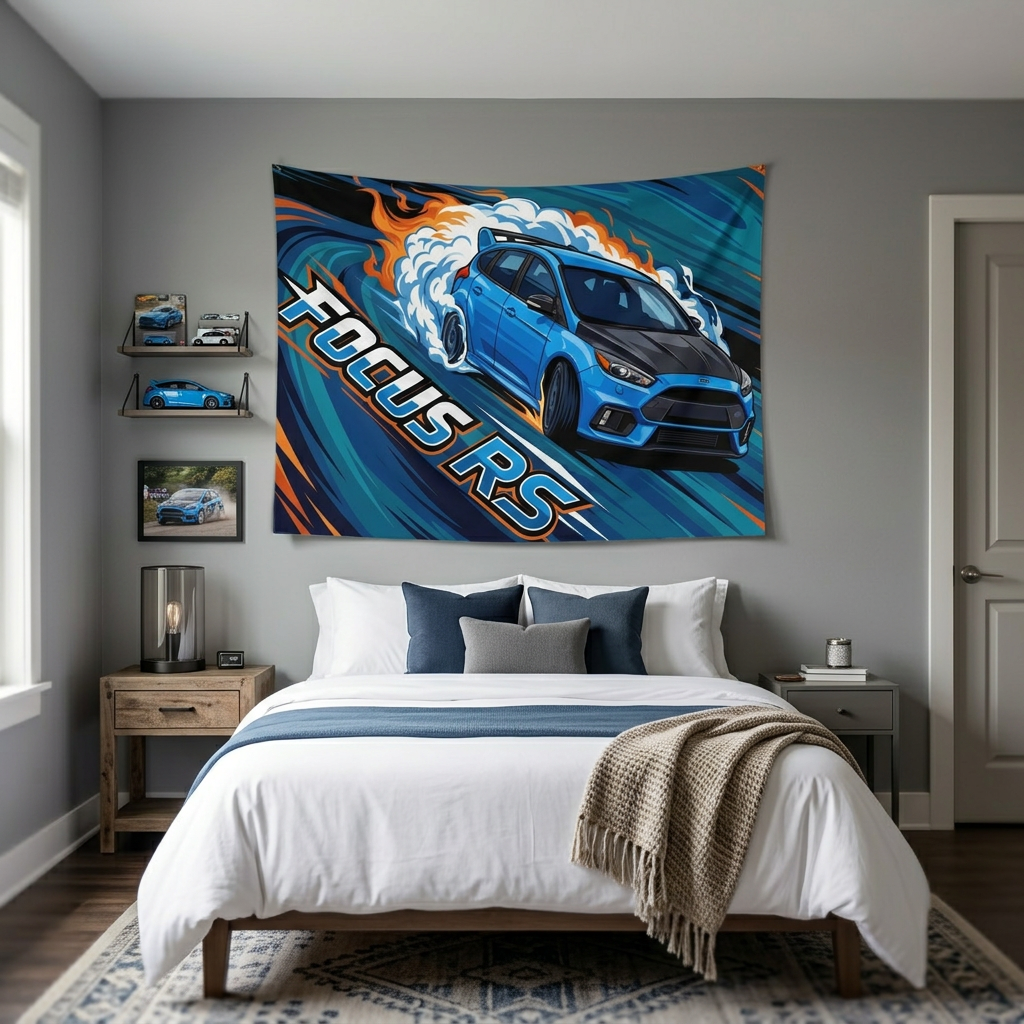 Ford Focus RS MK3 Nitrous Blue Five-Door Swirl Bold Graphic Car Wall Art Tapestry