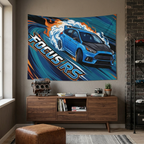 Ford Focus RS MK3 Nitrous Blue Five-Door Swirl Bold Graphic Car Wall Art Tapestry