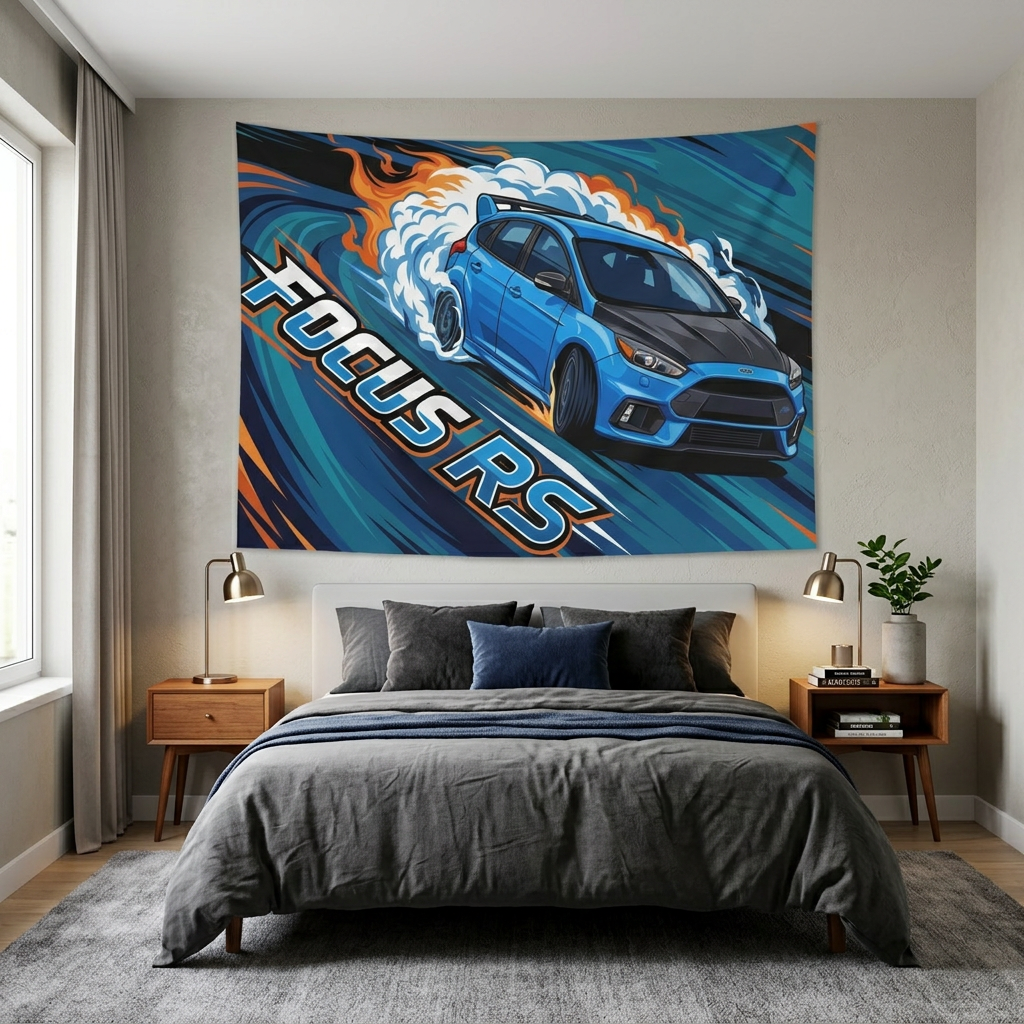 Ford Focus RS MK3 Nitrous Blue Five-Door Swirl Bold Graphic Car Wall Art Tapestry