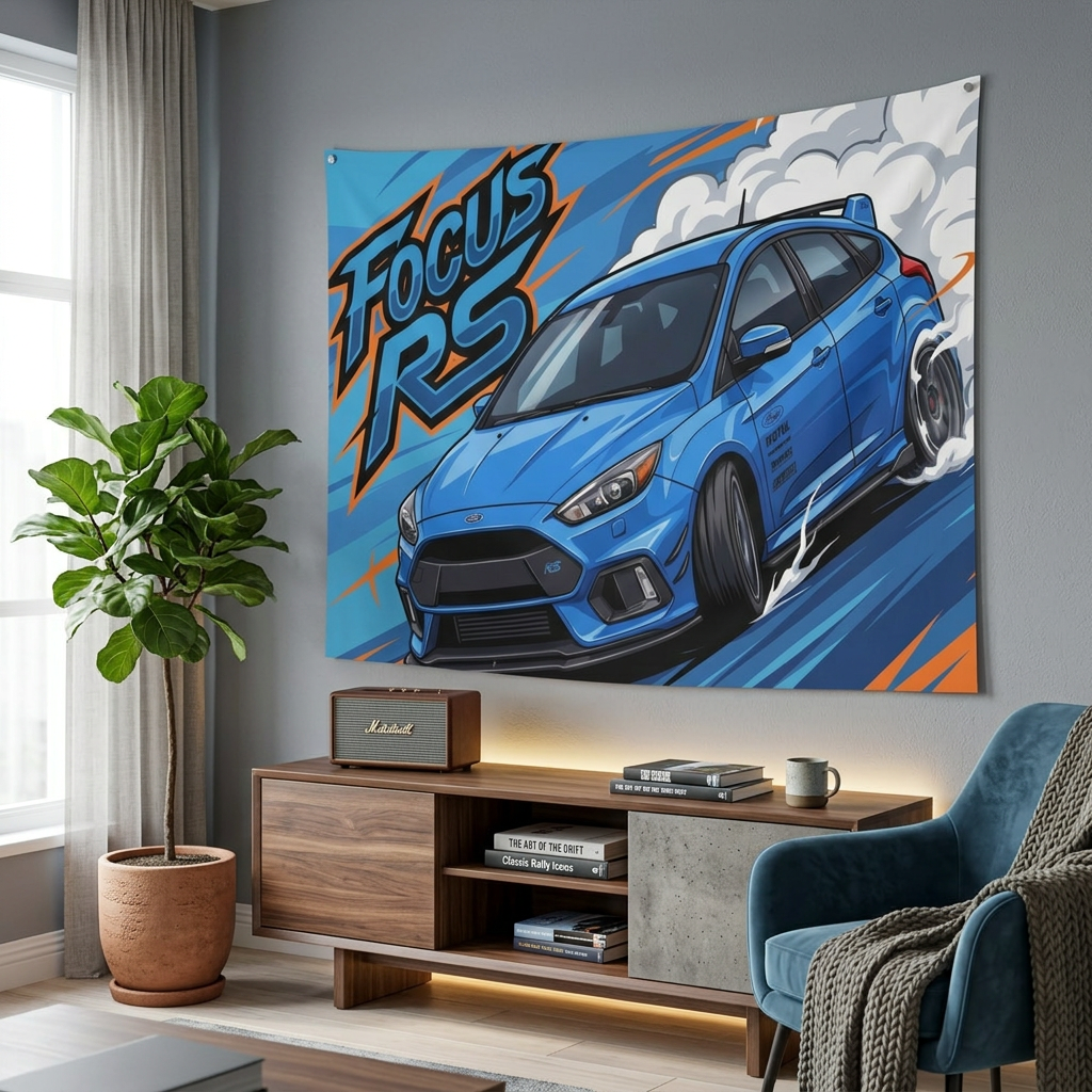 Ford Focus RS MK3 Nitrous Blue Sponsor Decals Front Bold Graphic Car Wall Art Tapestry
