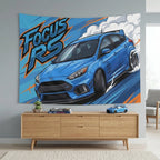Ford Focus RS MK3 Nitrous Blue Sponsor Decals Front Bold Graphic Car Wall Art Tapestry