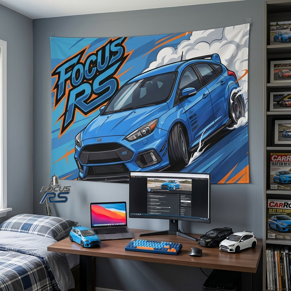 Ford Focus RS MK3 Nitrous Blue Sponsor Decals Front Bold Graphic Car Wall Art Tapestry