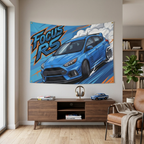 Ford Focus RS MK3 Nitrous Blue Sponsor Decals Front Bold Graphic Car Wall Art Tapestry
