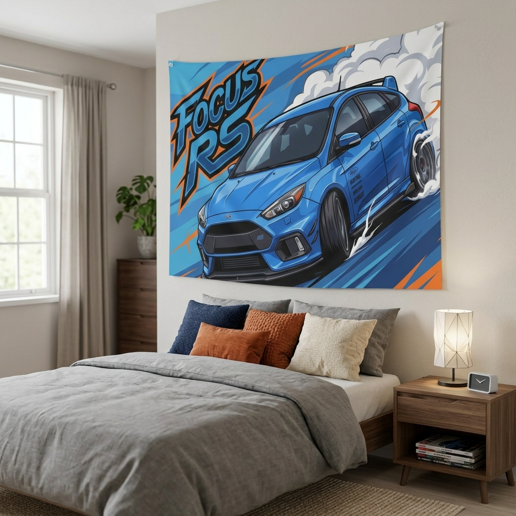 Ford Focus RS MK3 Nitrous Blue Sponsor Decals Front Bold Graphic Car Wall Art Tapestry