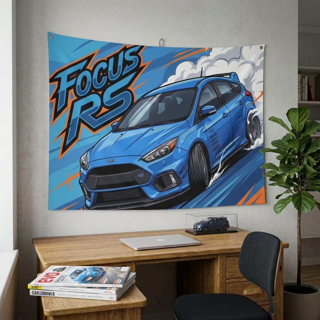 Ford Focus RS MK3 Nitrous Blue Sponsor Decals Front Bold Graphic Car Wall Art Tapestry