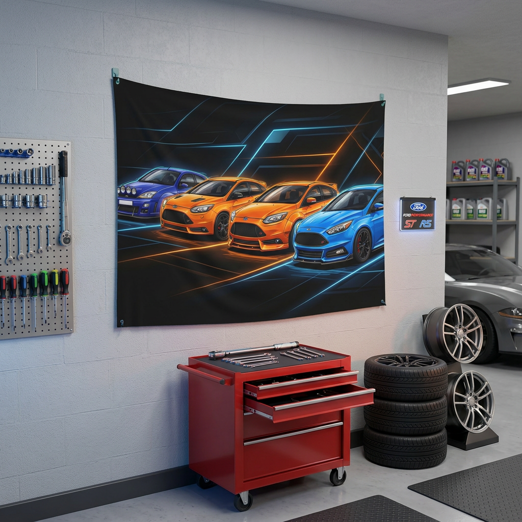 Ford Focus ST Generations Neon Car Wall Art Tapestry