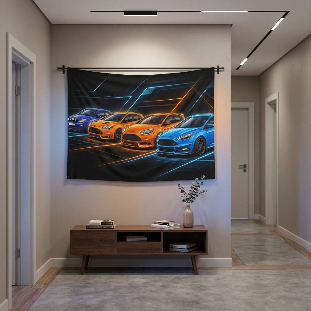 Ford Focus ST Generations Neon Car Wall Art Tapestry