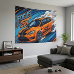Ford Focus ST MK2 Orange Black Stripe Three-Door Bold Graphic Car Wall Art Tapestry