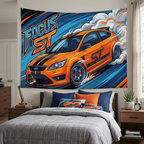 Ford Focus ST MK2 Orange Black Stripe Three-Door Bold Graphic Car Wall Art Tapestry