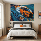 Ford Focus ST MK3 Orange Black Bonnet Stripe Five-Door Swirl Bold Graphic Car Wall Art Tapestry