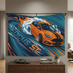 Ford Focus ST MK3 Orange Black Bonnet Stripe Five-Door Swirl Bold Graphic Car Wall Art Tapestry
